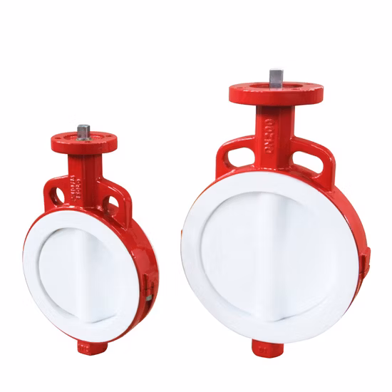 2 穴フル PTFE PFA ライニング、ピンなしバタフライ バルブ、レバー オペレーター付き